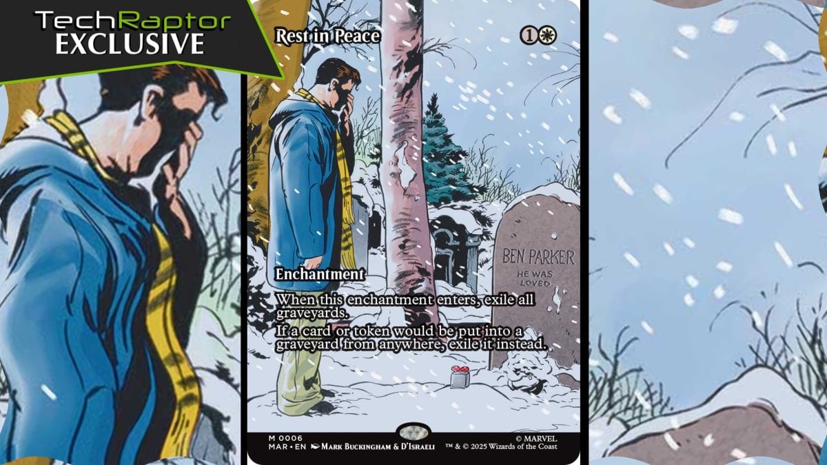 An image for our bonus sheet card for Rest In Peace from MTG Spider-man set, exclusive to TechRaptor